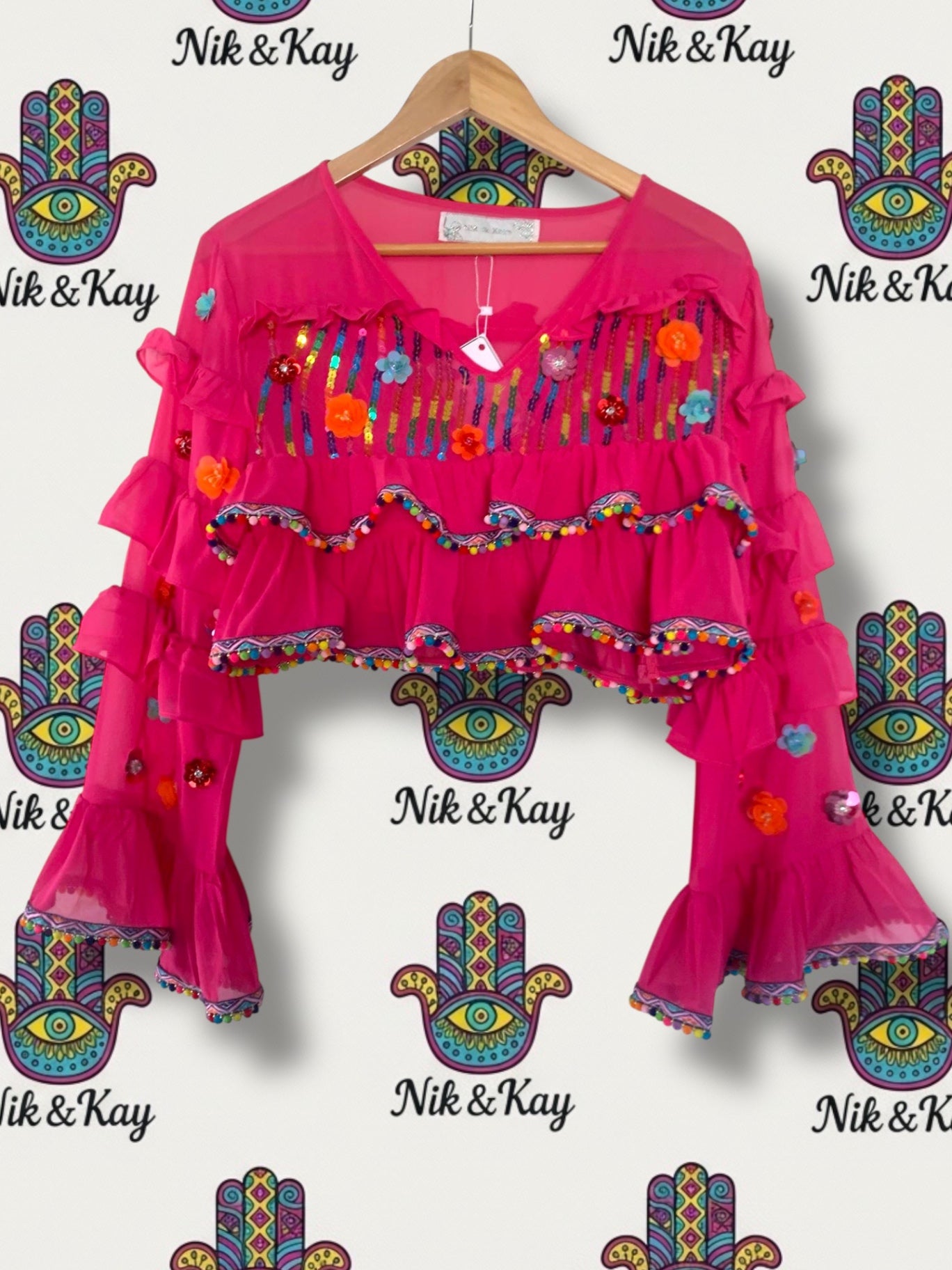 Pink frill sleeve top