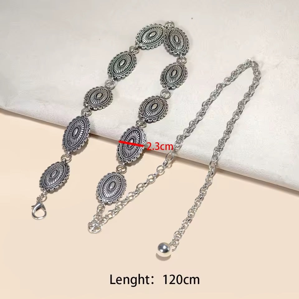 Silver Etched Boho Chain Belt