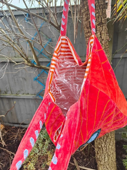 Wanderlust - Velvet oversized tote bag- Coral