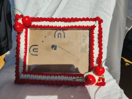Crochet cherry photo frame