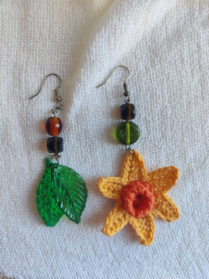 Crochet flower daffodil earrings