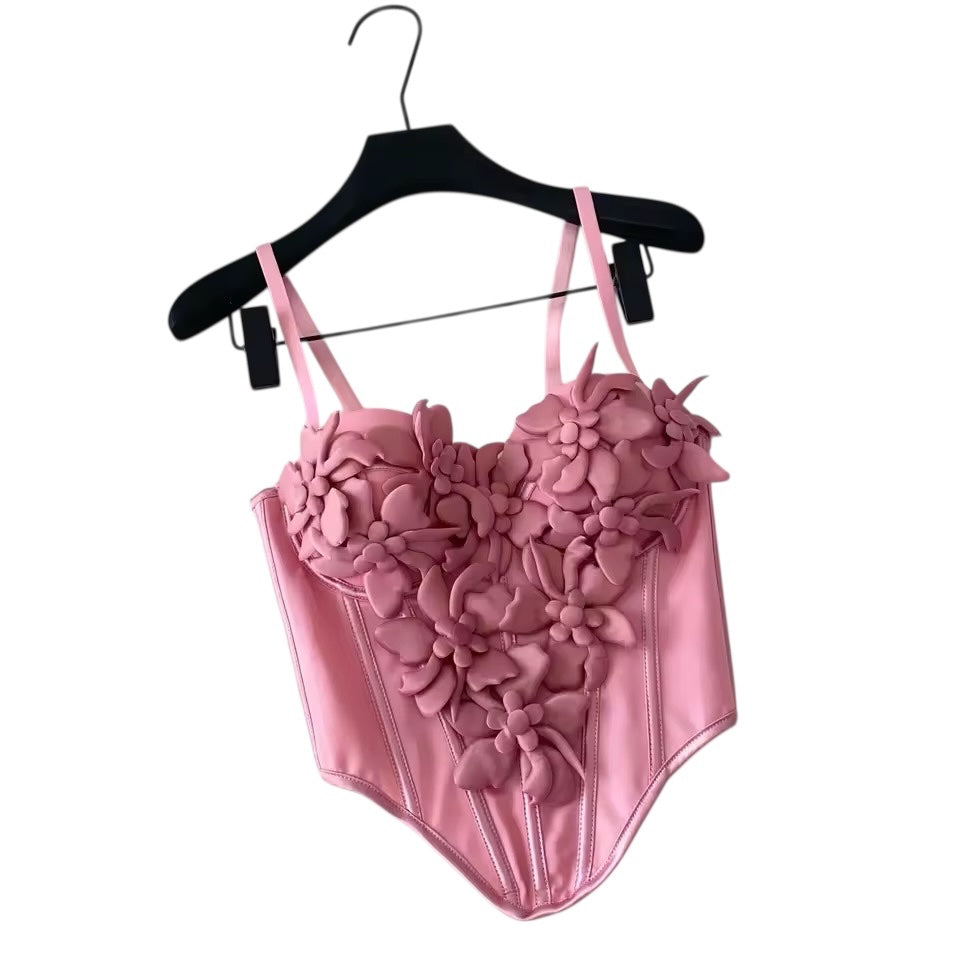 Flower Appliqué Pink Corset