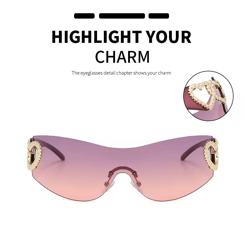 Crystal Heart Wraparound Sunglasses Pink
