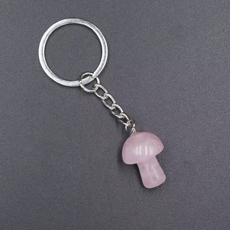 Rose Quartz Healing Mushroom Key Chain