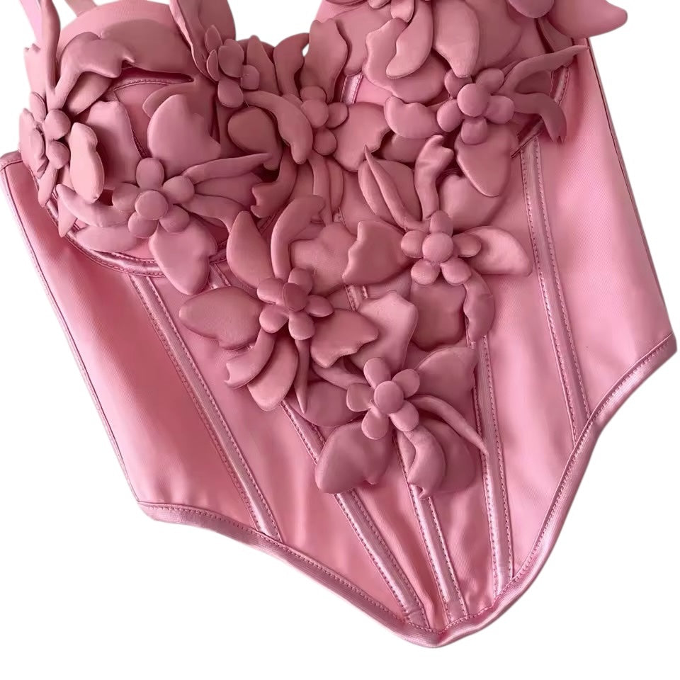 Flower Appliqué Pink Corset