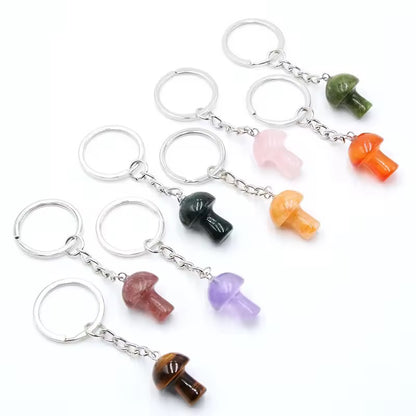 Rose Quartz Healing Mushroom Key Chain