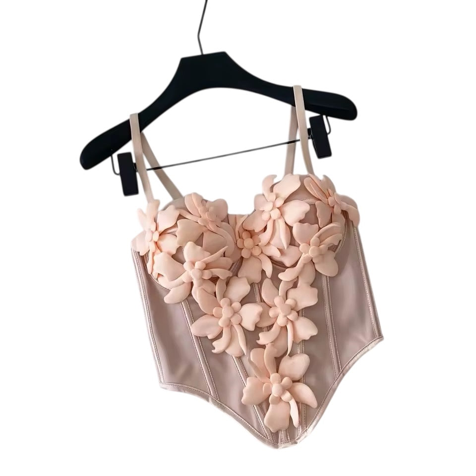 Flower Appliqué Apricot Corset B Cup