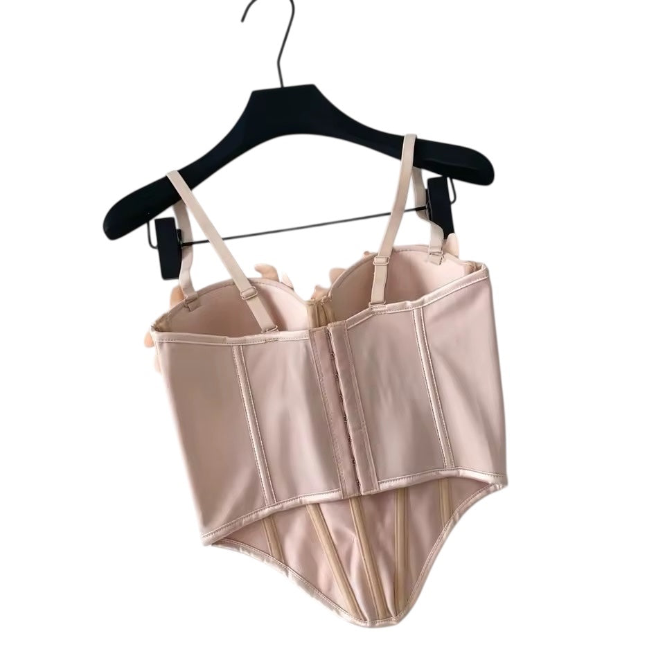 Flower Appliqué Apricot Corset B Cup