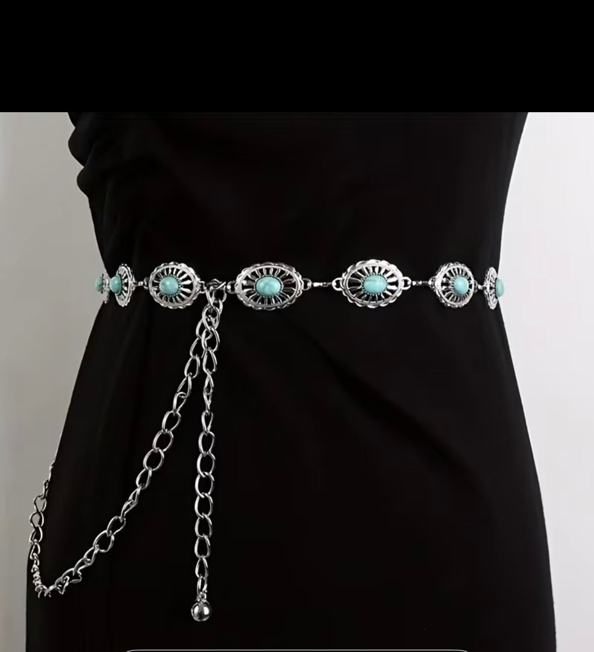 Silver Blue Stone Chain Belt