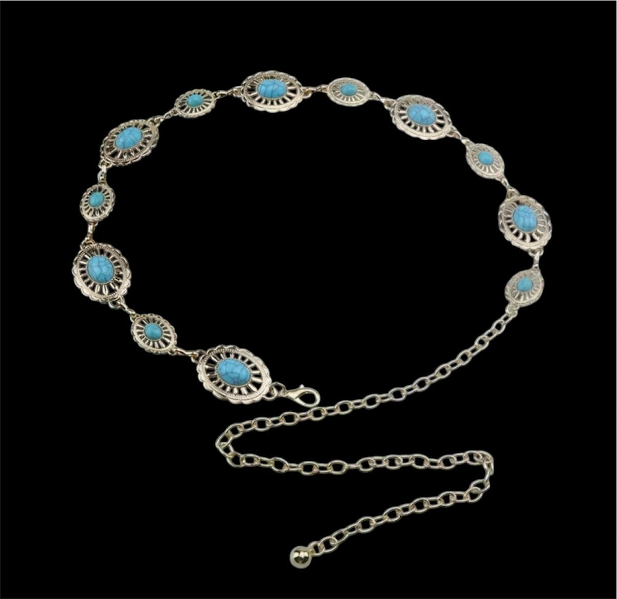 Gold Etched Blue Stone Chain Belt