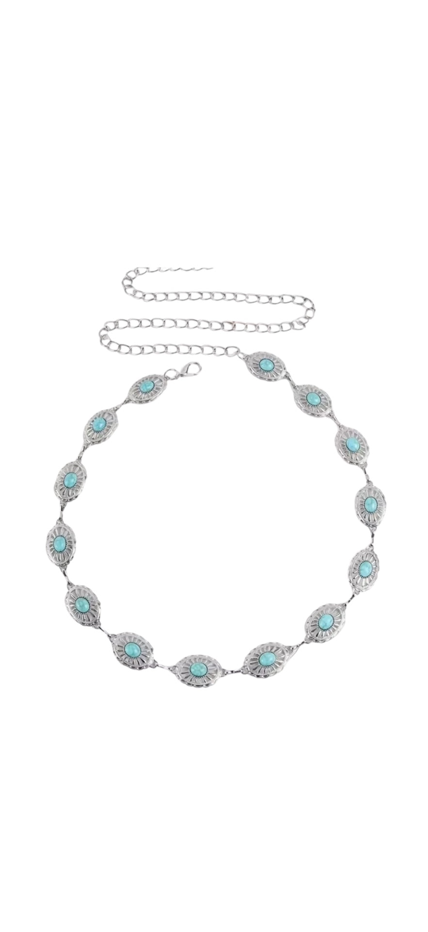 Silver Blue Stone Chain Belt