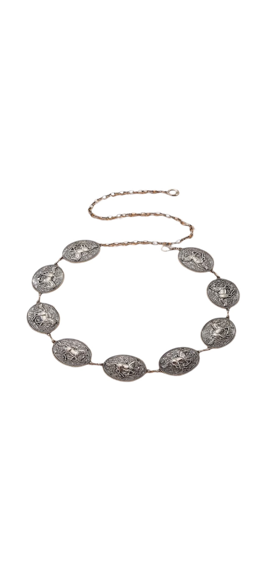 Silver Cowboy Horse Etched Chain Belt
