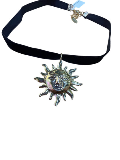 Gold Sun Charm Choker Necklace 