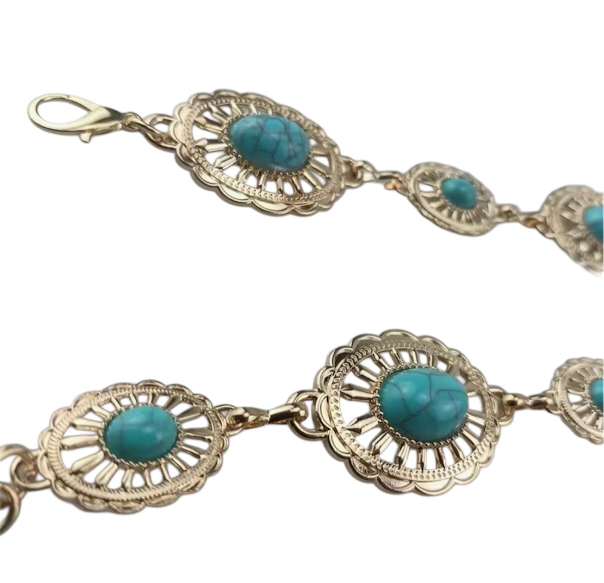 Gold Etched Blue Stone Chain Belt