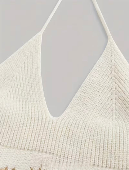 Golden cosmic embroidery Halter-neck top