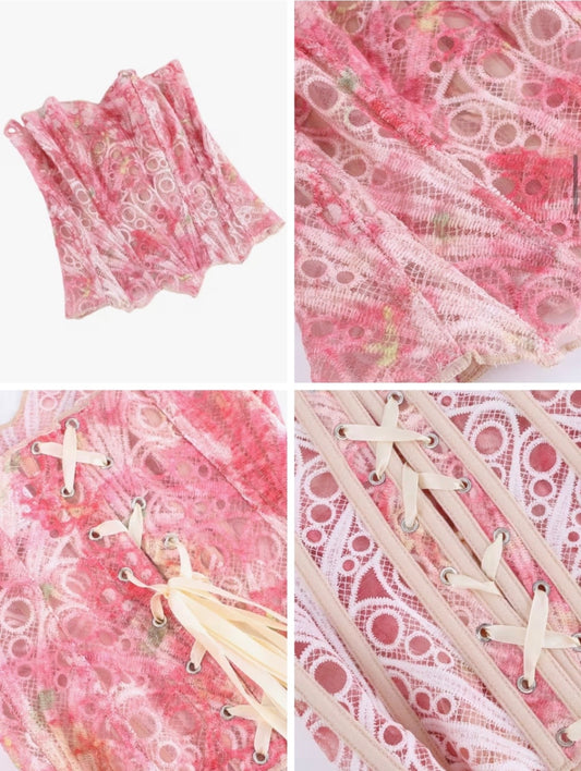 Pink Cosmic Wishbone Embossed Corset Large
