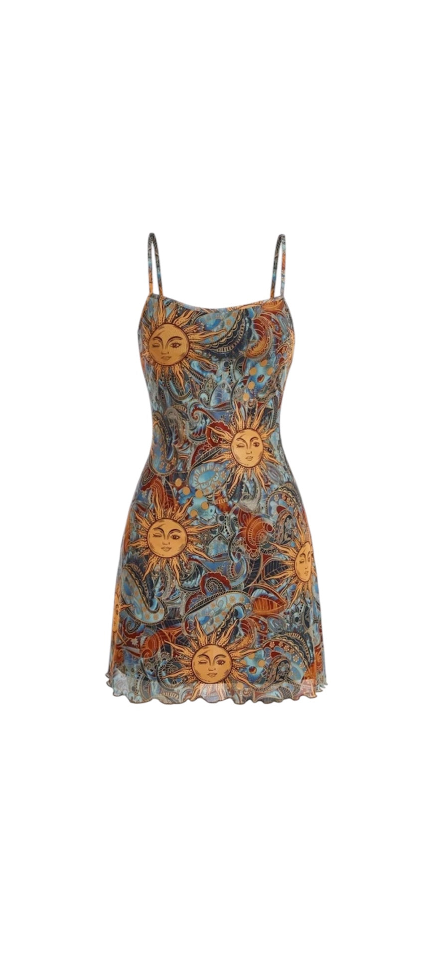 Celestial sun & swirl print mini dress