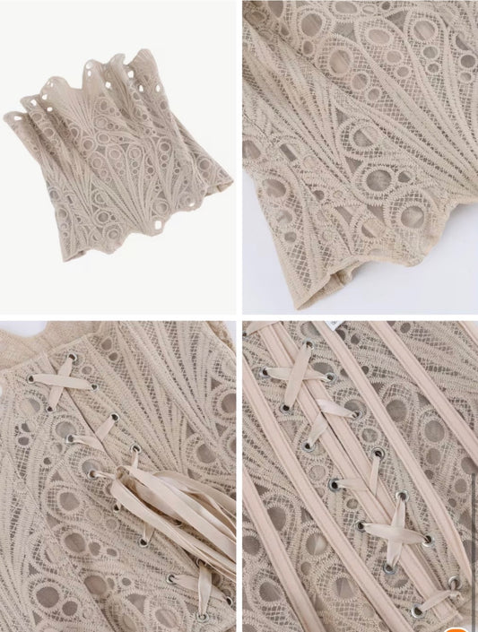 Apricot Wishbone Embossed Corset Medium