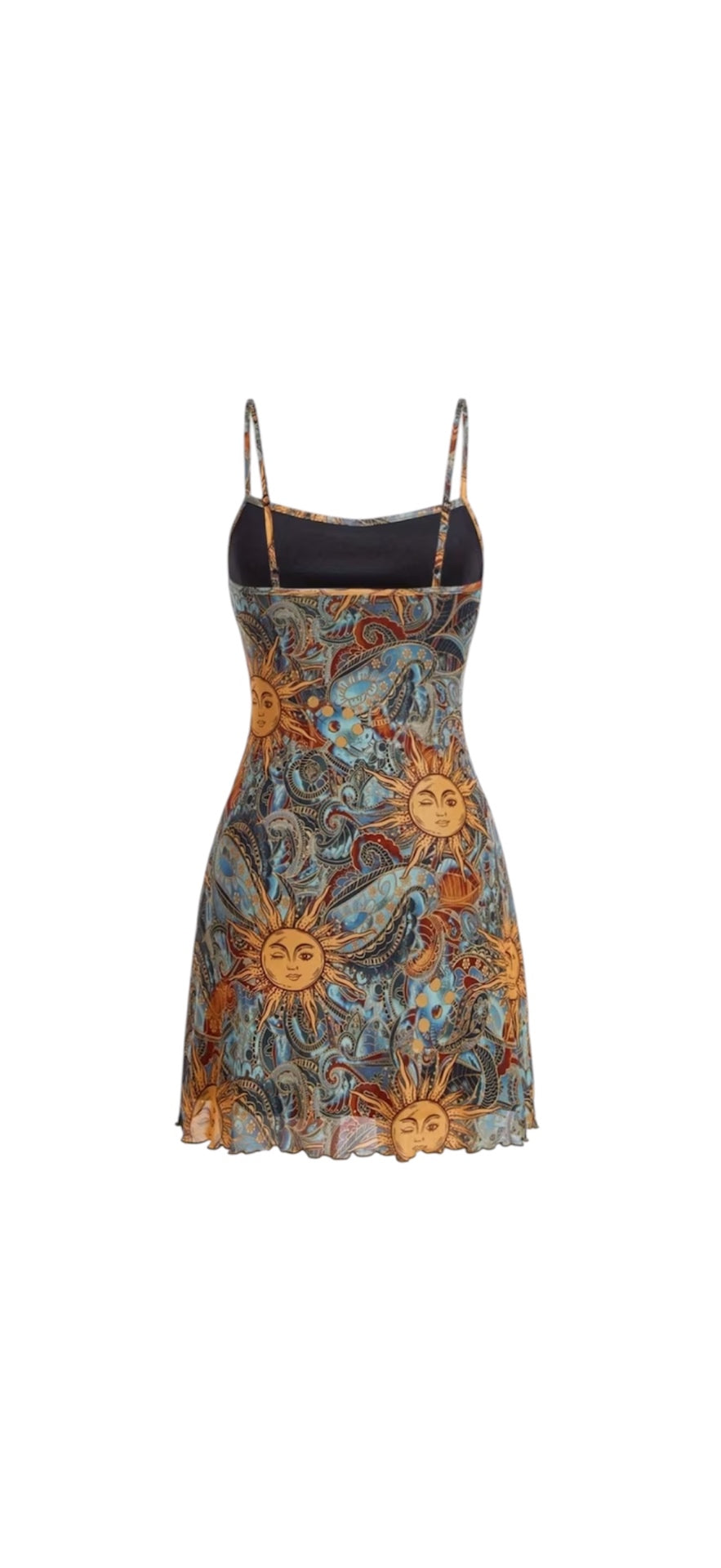 Celestial sun & swirl print mini dress