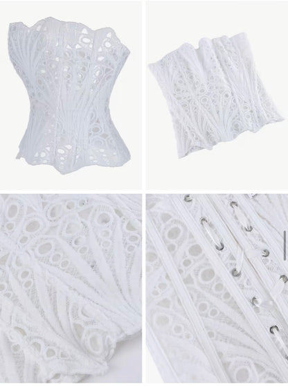 White Wishbone Embossed Corset Large
