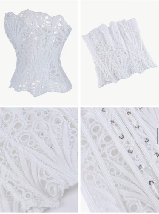 White Wishbone Embossed Corset Large
