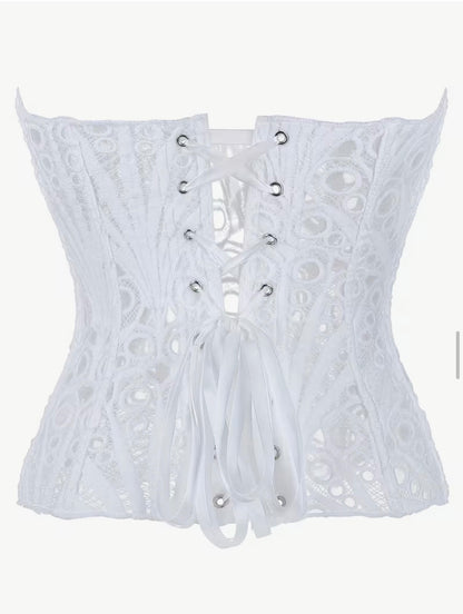 White Wishbone Embossed Corset Large