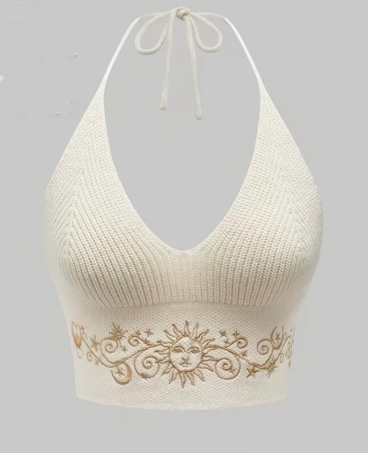 Golden cosmic embroidery Halter-neck top