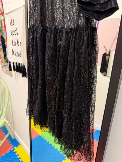 Black Lace Skirt with Rose Brooch Detail