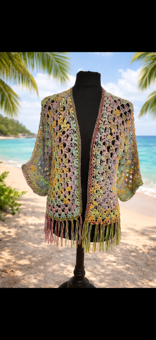 Cotton Crochet Jacket Green pink