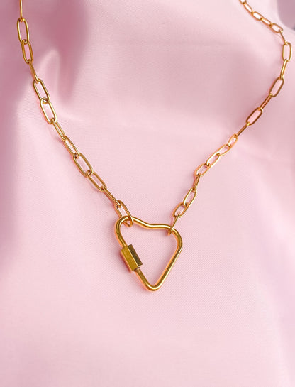 Gold Heart carabiner necklace