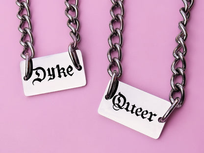 QUEER engraved silver chain