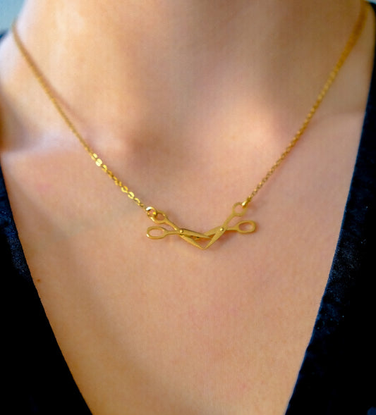 Gold double scissor necklace