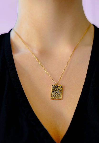 Gold scissors tarot necklace - 18" inches 