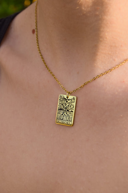 Gold scissor tarot necklace  - 16"-20" inches