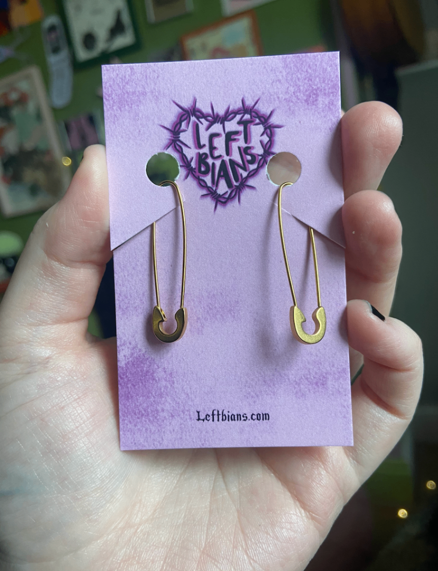 Gold safety pin earrings