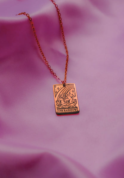 Rose gold rainbow tarot card necklace