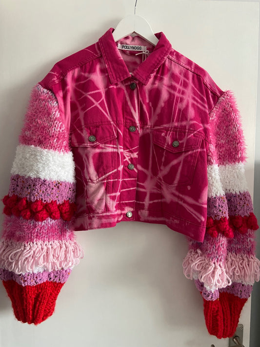 Pink Bleach Dye Denim Jacket