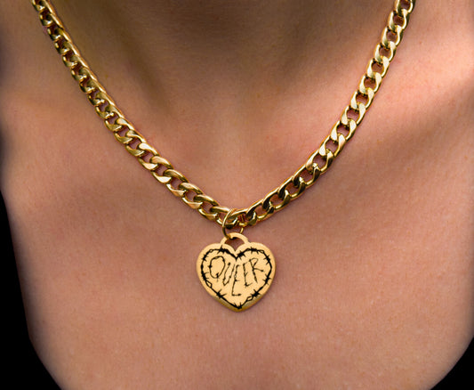 Gold QUEER barbed wire chunky chain - 14"-18" inches 