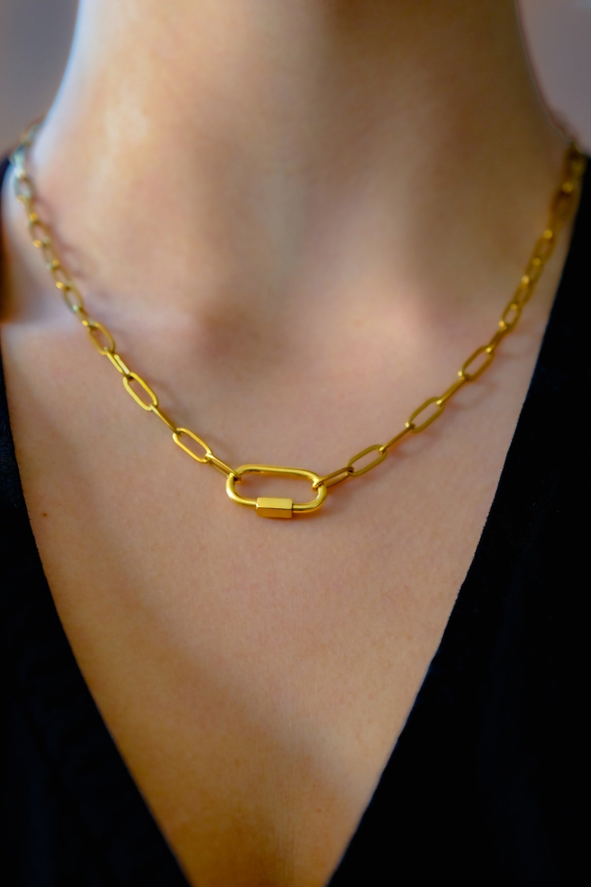 Gold carabiner necklace