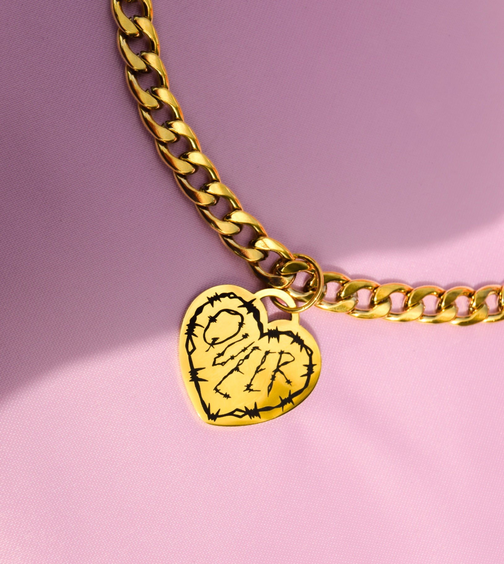 Gold QUEER barbed wire chunky chain - 16"-20" inches 