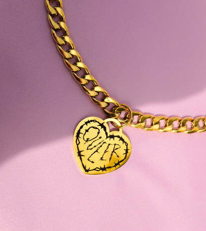 Gold QUEER barbed wire chunky chain - 16"-20" inches 