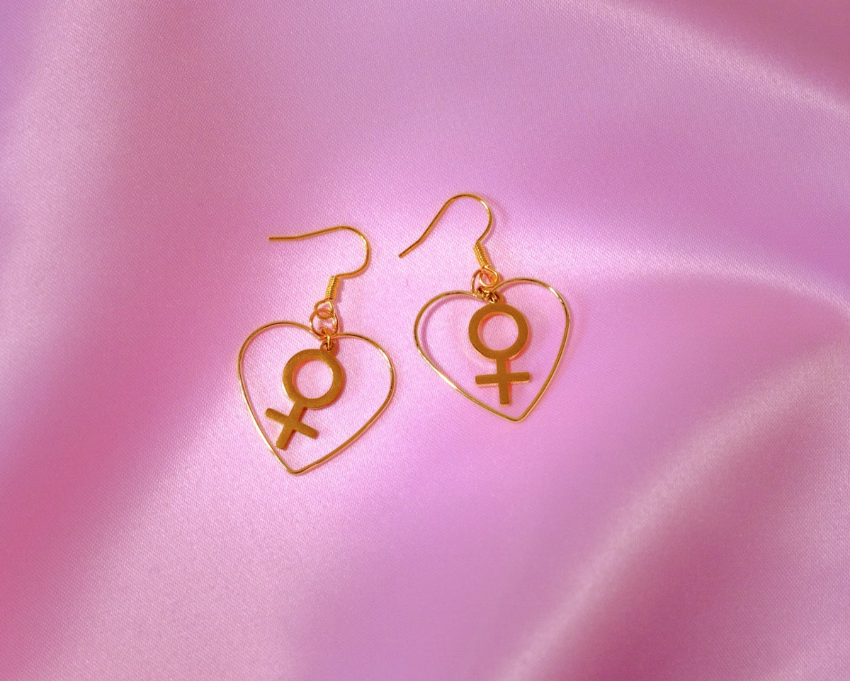 Gold heart & venus earrings