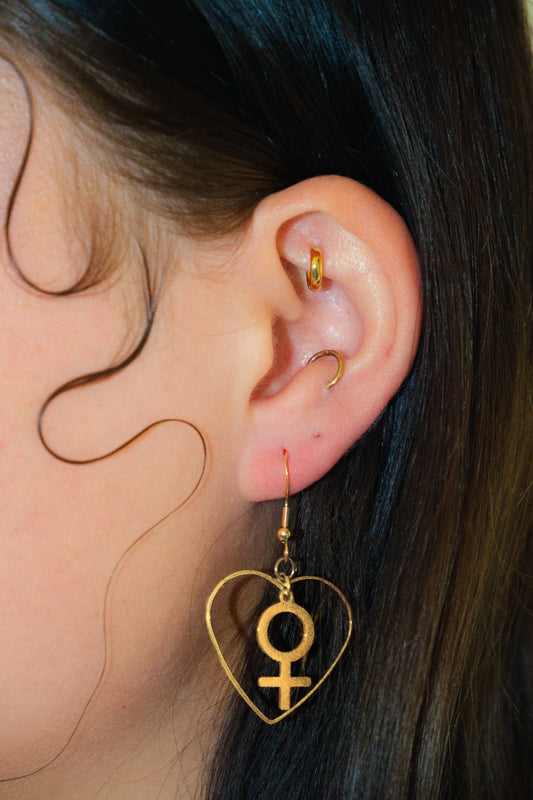 Gold heart & venus earrings