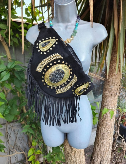 Dolly bum bag / crossbody with Moroccan stone detailing BLACK