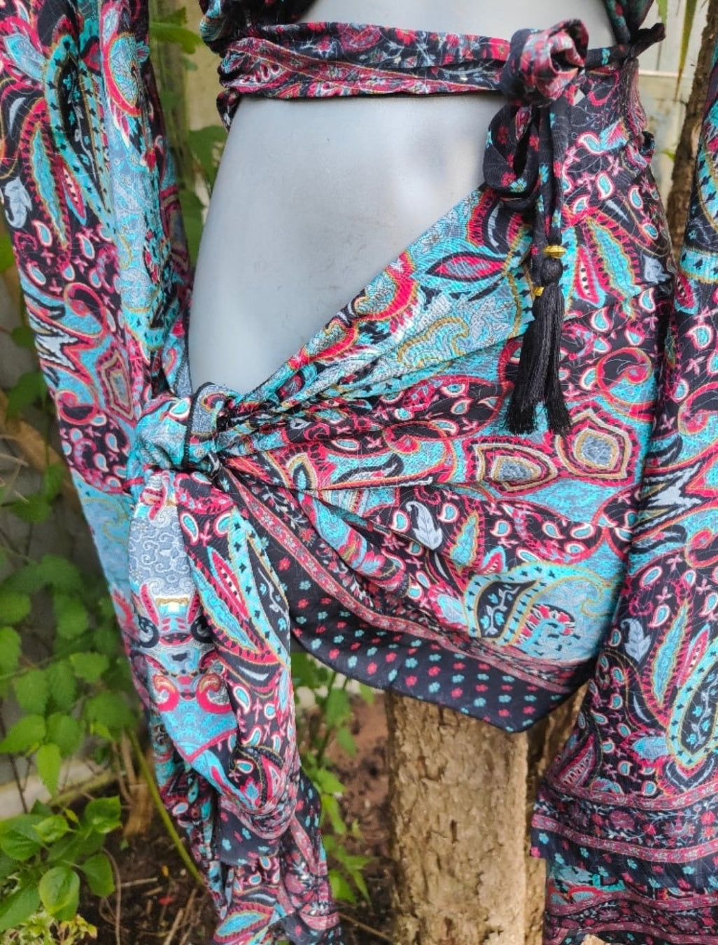 Pefkos co ord set top and sarong scarf-Black reds