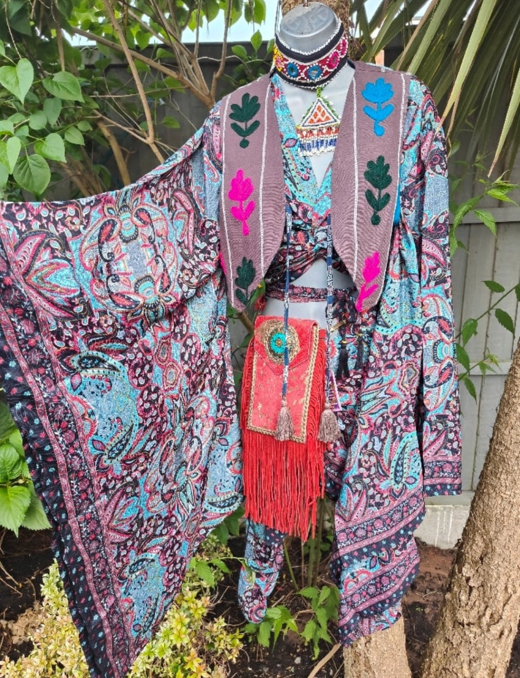 Pefkos co ord set top and sarong scarf-Black reds