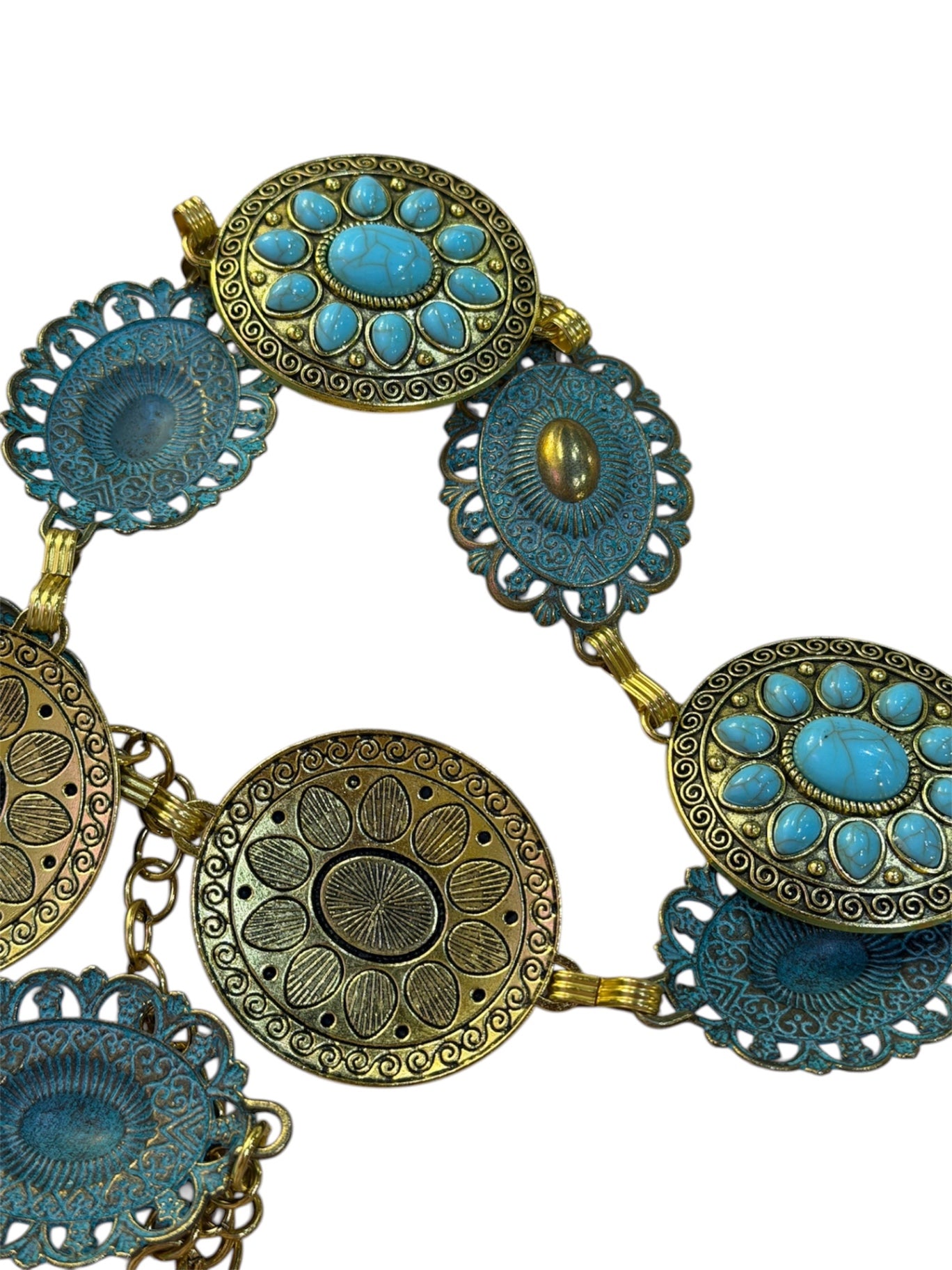 Bloom Gold Blue Stone Chain Belt