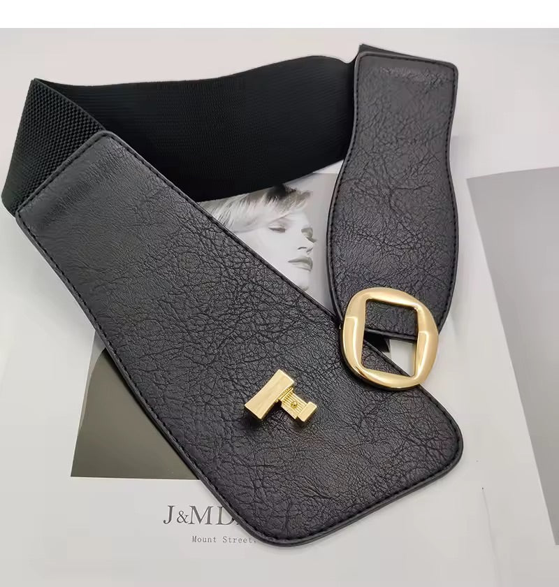 Black Stretch Gold Buckle Belt