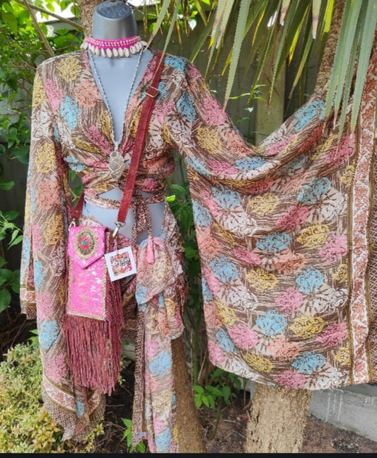 Pefkos co ord set top and sarong scarf - pastels