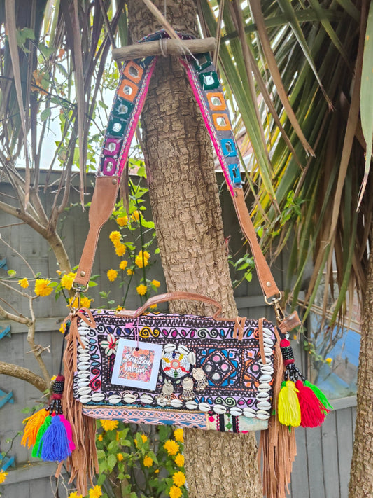 Mini city bag with detachable vintage strap purple